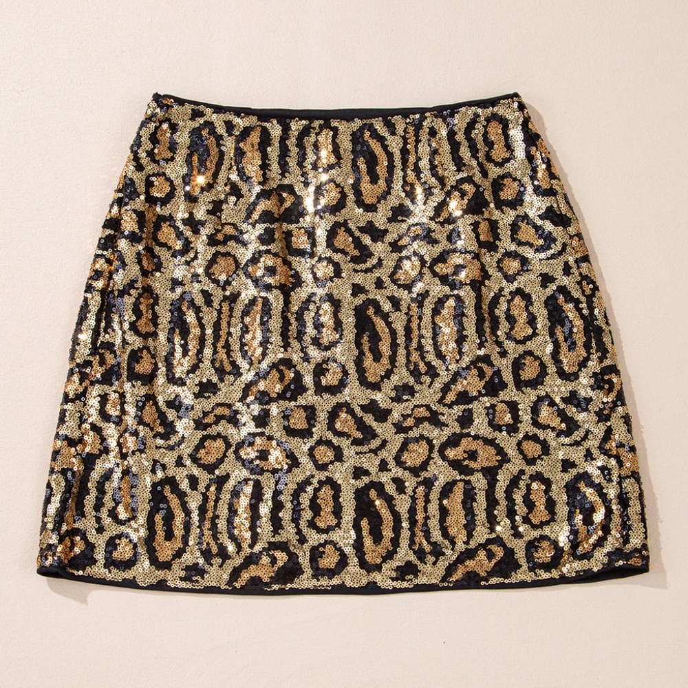 Leopard Print Sequin Mini Skirt - Picture 3 of 9